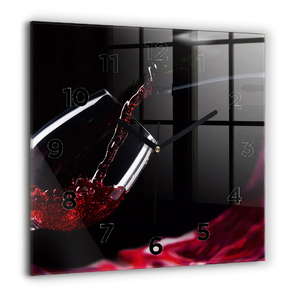 Square glass wall clock Red wine