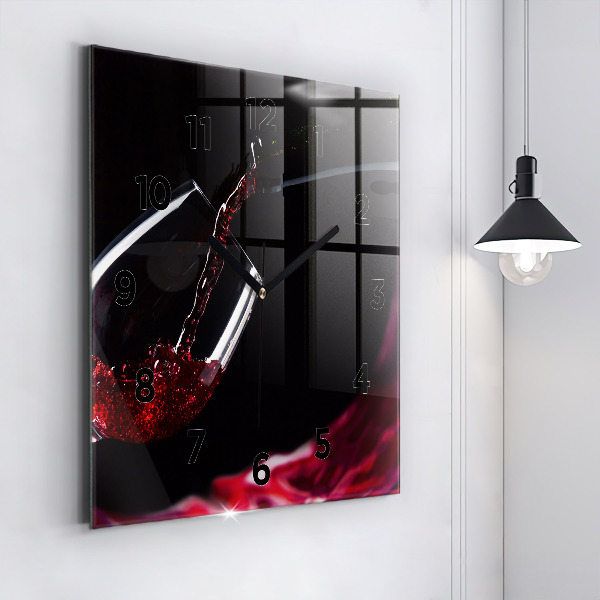 Square glass wall clock Red wine