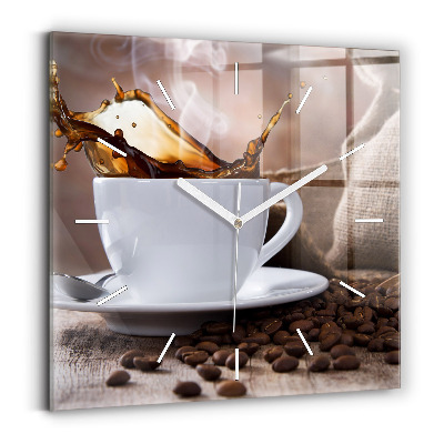 Square glass wall clock A cup of coffee