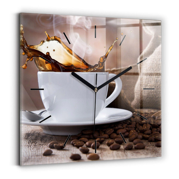 Square glass wall clock A cup of coffee