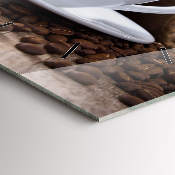 Square glass wall clock A cup of coffee