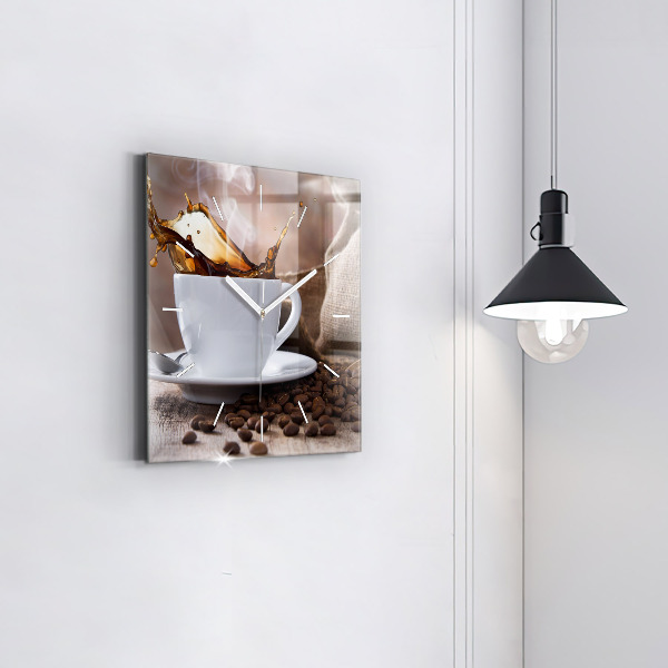 Square glass wall clock A cup of coffee