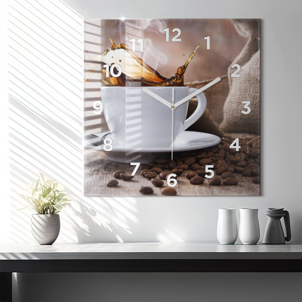 Square glass wall clock A cup of coffee