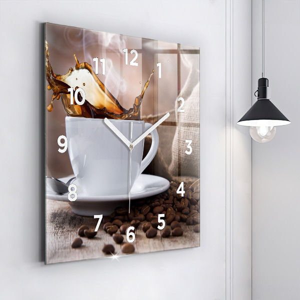 Square glass wall clock A cup of coffee