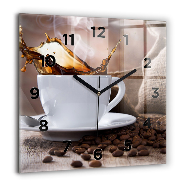 Square glass wall clock A cup of coffee