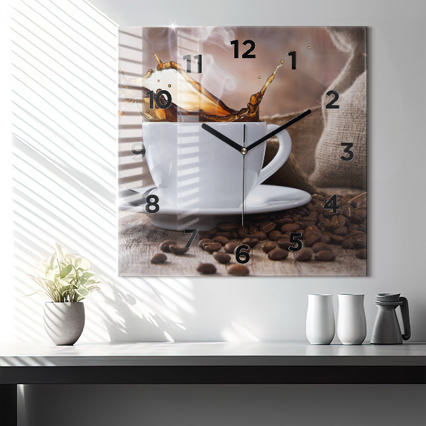 Square glass wall clock A cup of coffee