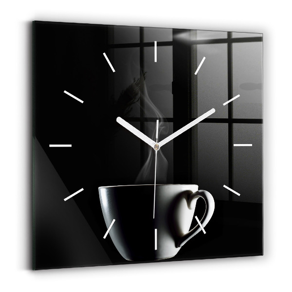 Square glass wall clock A cup of coffee