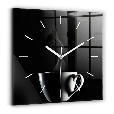 Square glass wall clock A cup of coffee