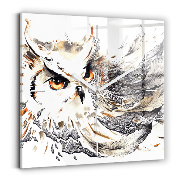Square glass wall clock Owl symbol of wisdom