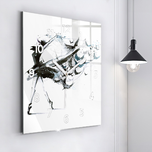 Square glass wall clock Woman dancing ballet