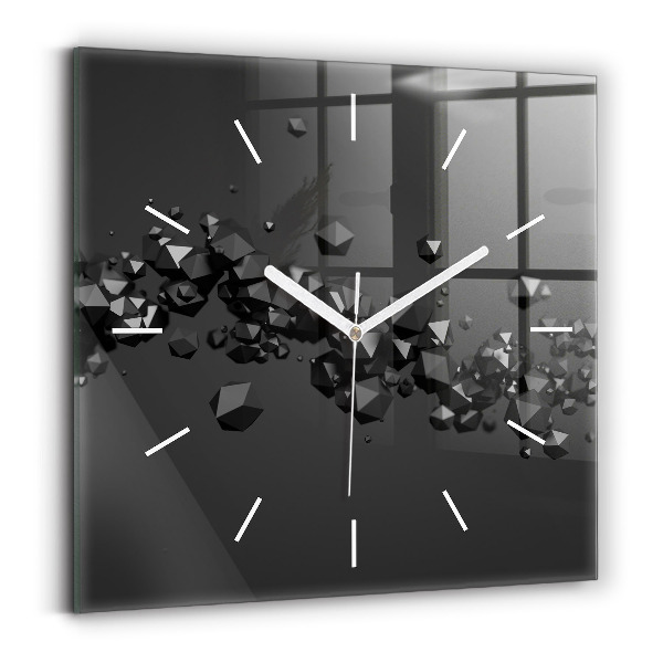 Square glass wall clock Black abstraction