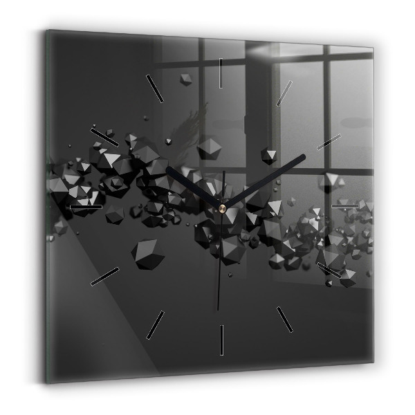Square glass wall clock Black abstraction