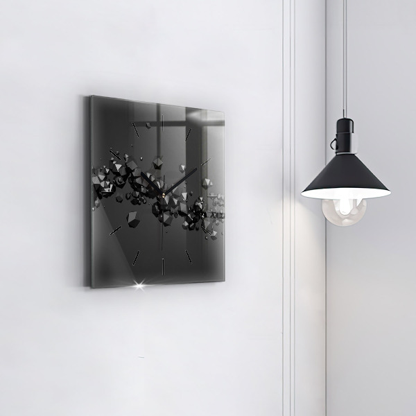 Square glass wall clock Black abstraction