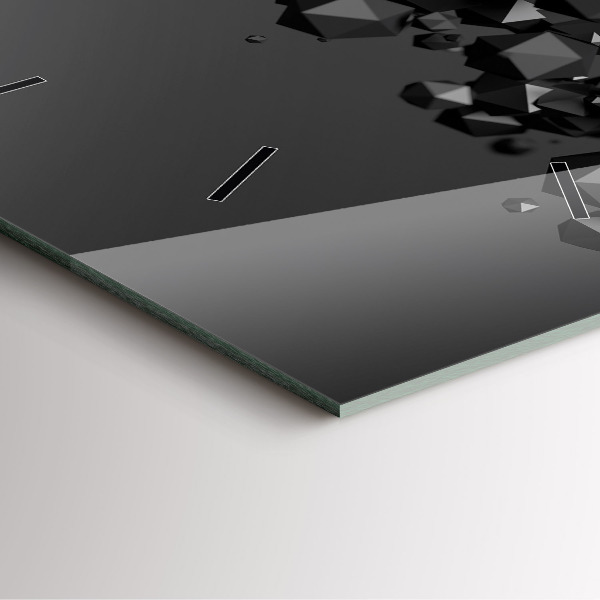Square glass wall clock Black abstraction