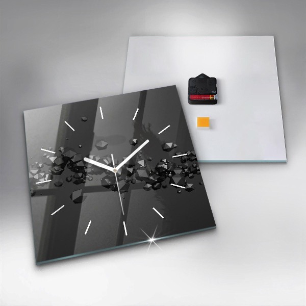 Square glass wall clock Black abstraction