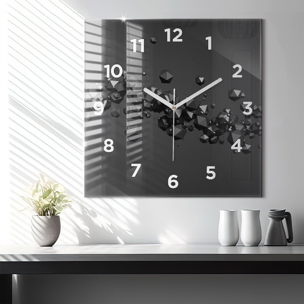 Square glass wall clock Black abstraction
