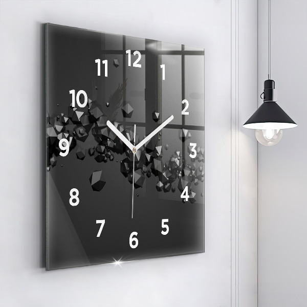 Square glass wall clock Black abstraction