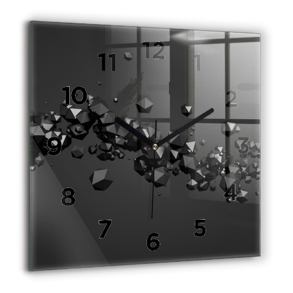 Square glass wall clock Black abstraction