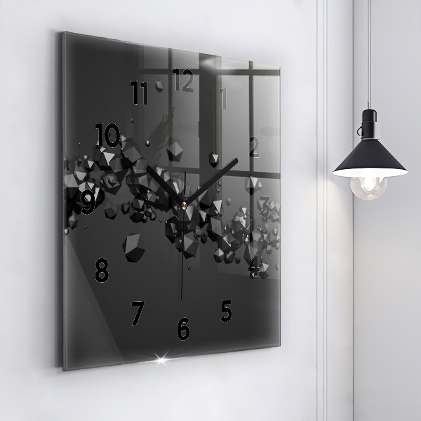 Square glass wall clock Black abstraction