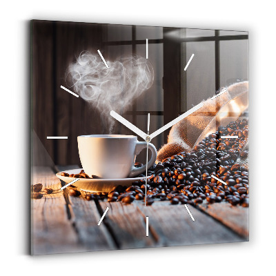 Square glass wall clock A cup of coffee