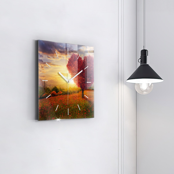 Square glass wall clock Love Heart Tree