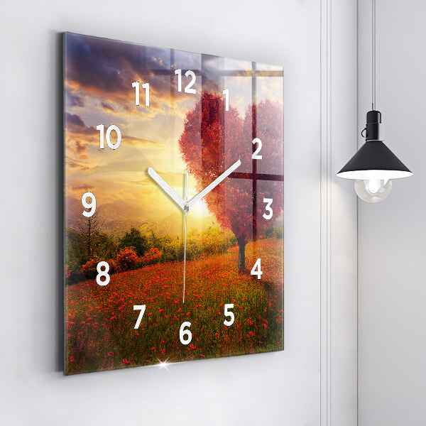 Square glass wall clock Love Heart Tree