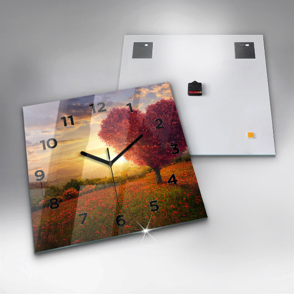 Square glass wall clock Love Heart Tree