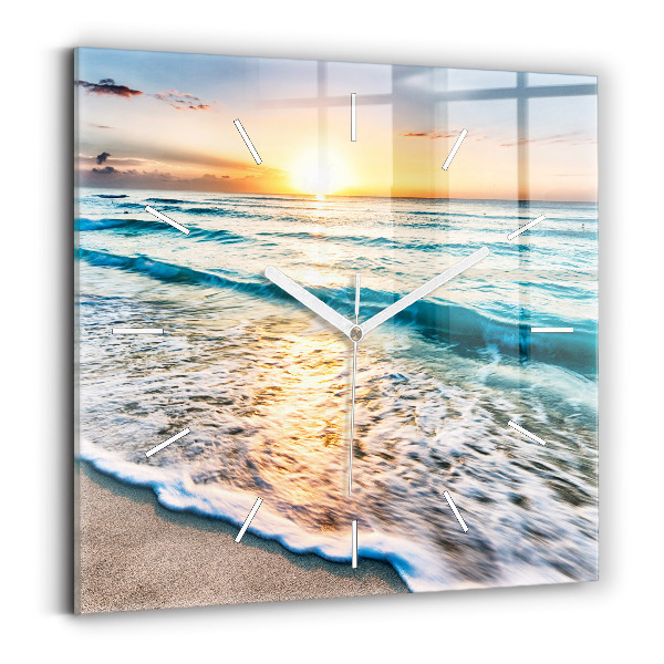 Square glass wall clock Beach, sea and sand
