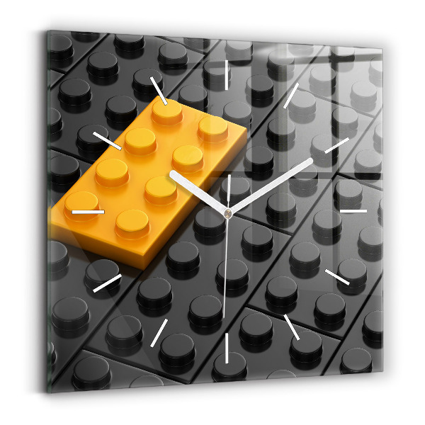 Square glass wall clock Toy blocks