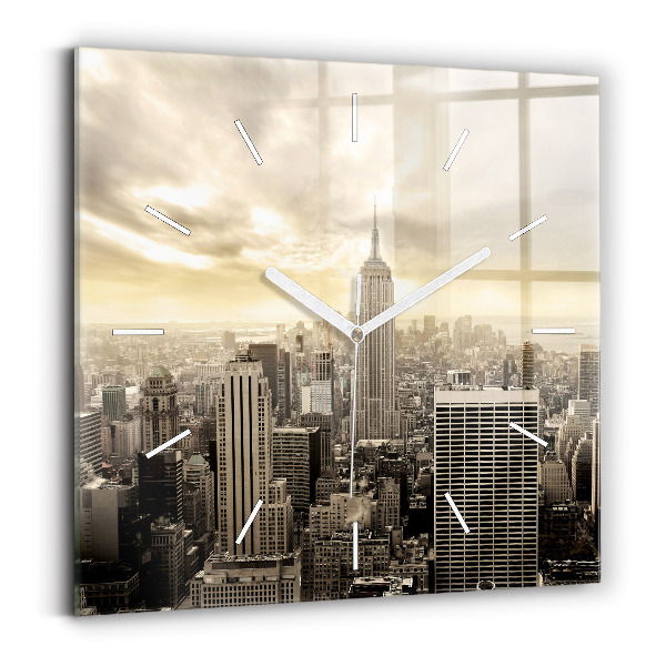 Square glass wall clock New York Towers