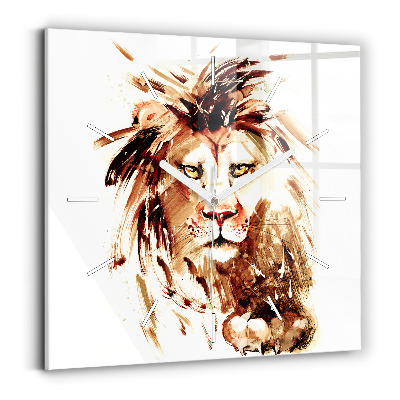 Square glass wall clock Illustration of a brown lion