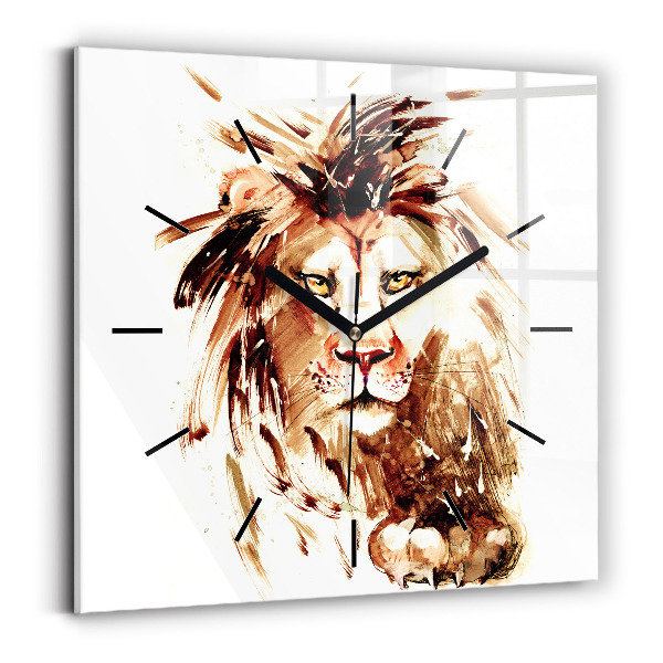 Square glass wall clock Illustration of a brown lion