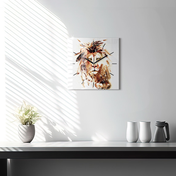Square glass wall clock Illustration of a brown lion