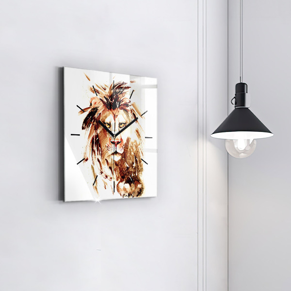 Square glass wall clock Illustration of a brown lion