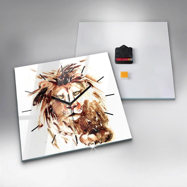 Square glass wall clock Illustration of a brown lion
