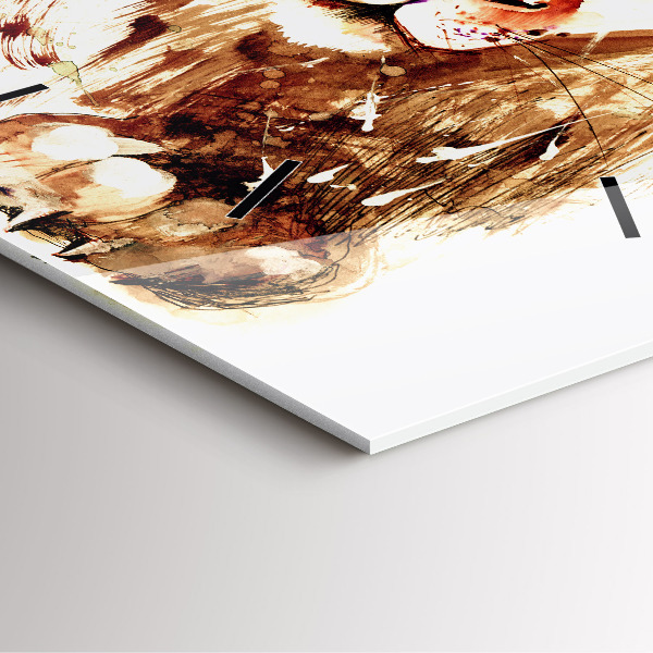 Square glass wall clock Illustration of a brown lion