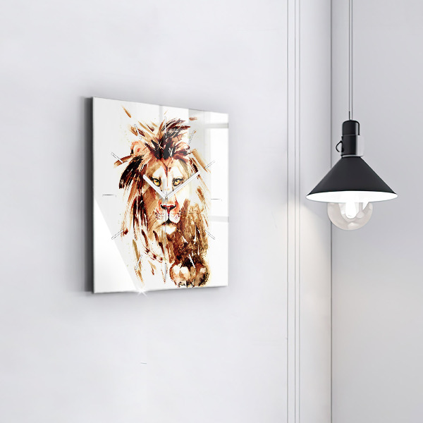 Square glass wall clock Illustration of a brown lion