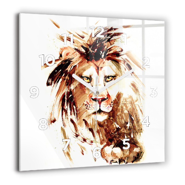 Square glass wall clock Illustration of a brown lion
