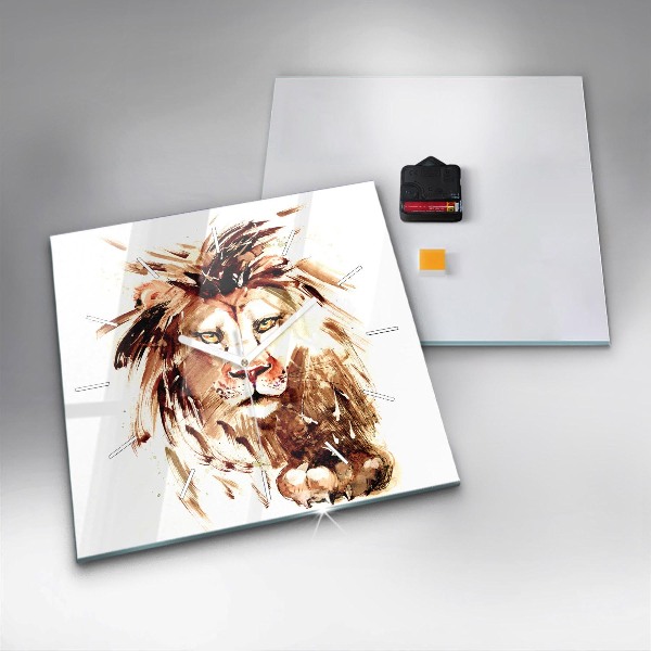 Square glass wall clock Illustration of a brown lion