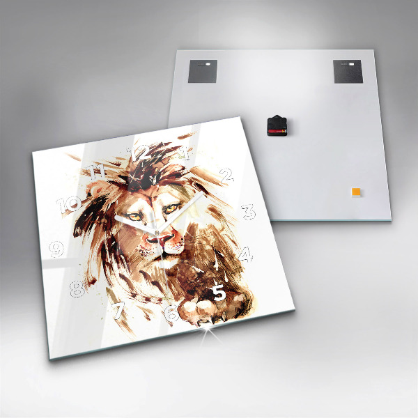 Square glass wall clock Illustration of a brown lion