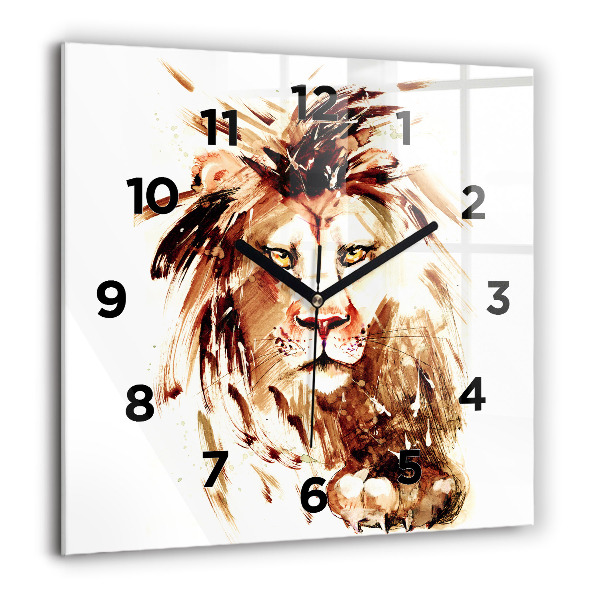 Square glass wall clock Illustration of a brown lion
