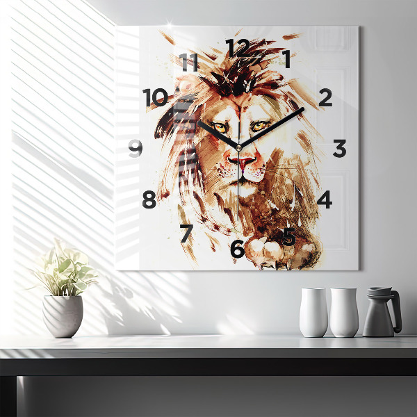 Square glass wall clock Illustration of a brown lion
