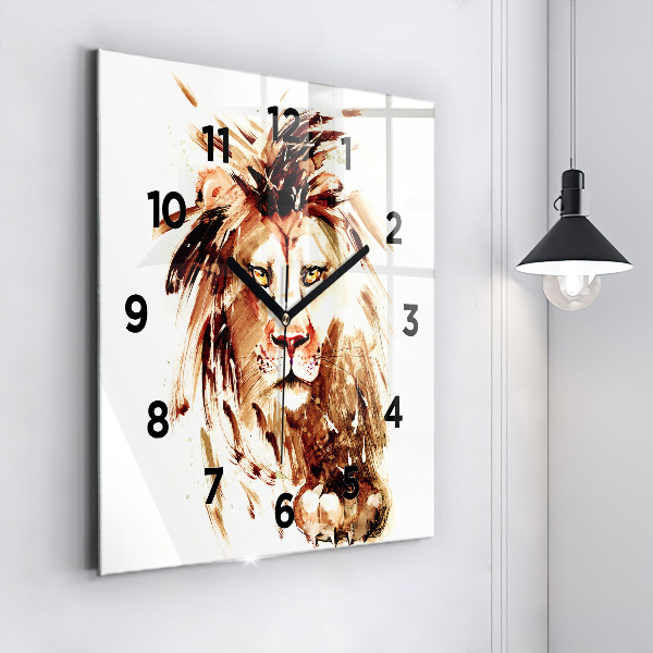 Square glass wall clock Illustration of a brown lion