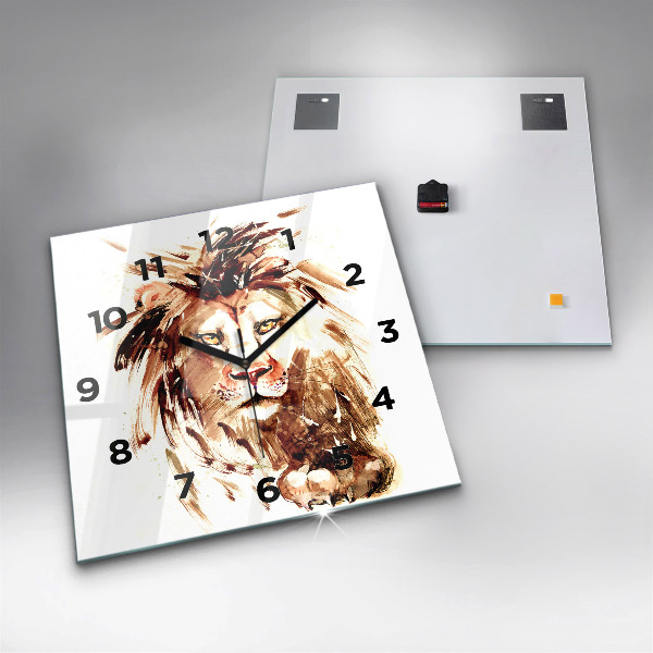 Square glass wall clock Illustration of a brown lion