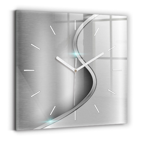 Square glass wall clock Gray metal abstraction