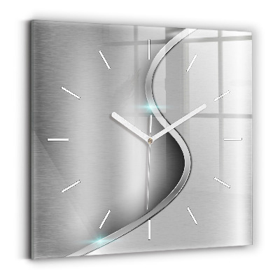 Square glass wall clock Gray metal abstraction