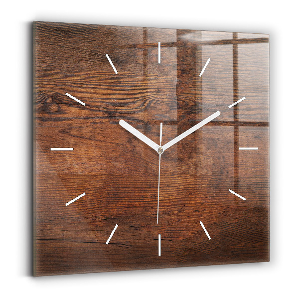 Square glass wall clock Old wood