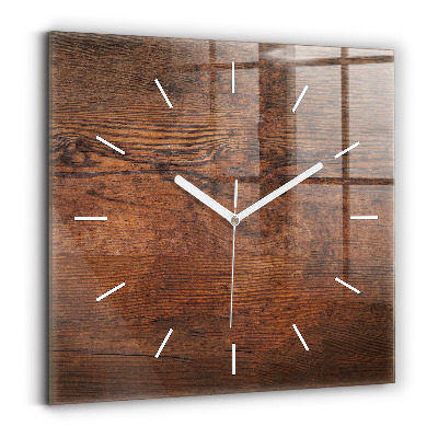 Square glass wall clock Old wood