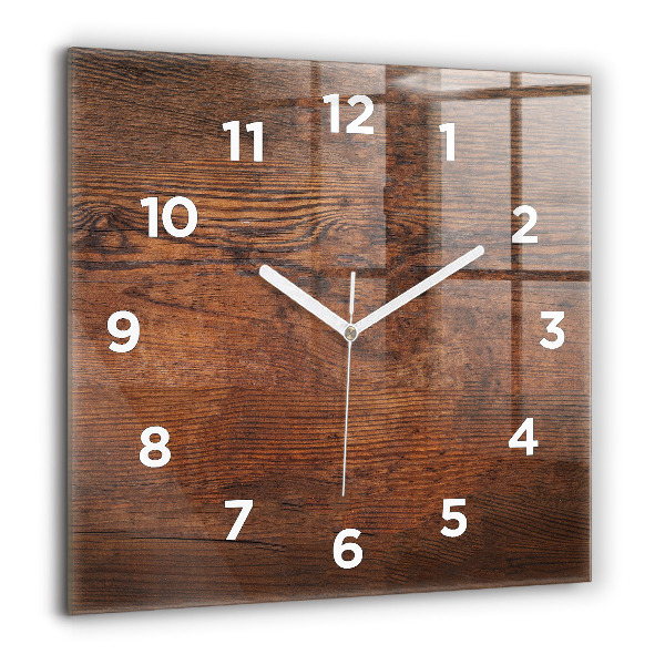 Square glass wall clock Old wood