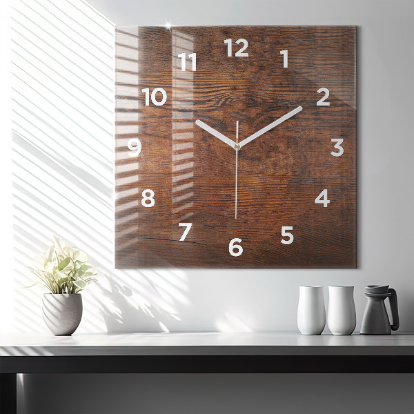 Square glass wall clock Old wood